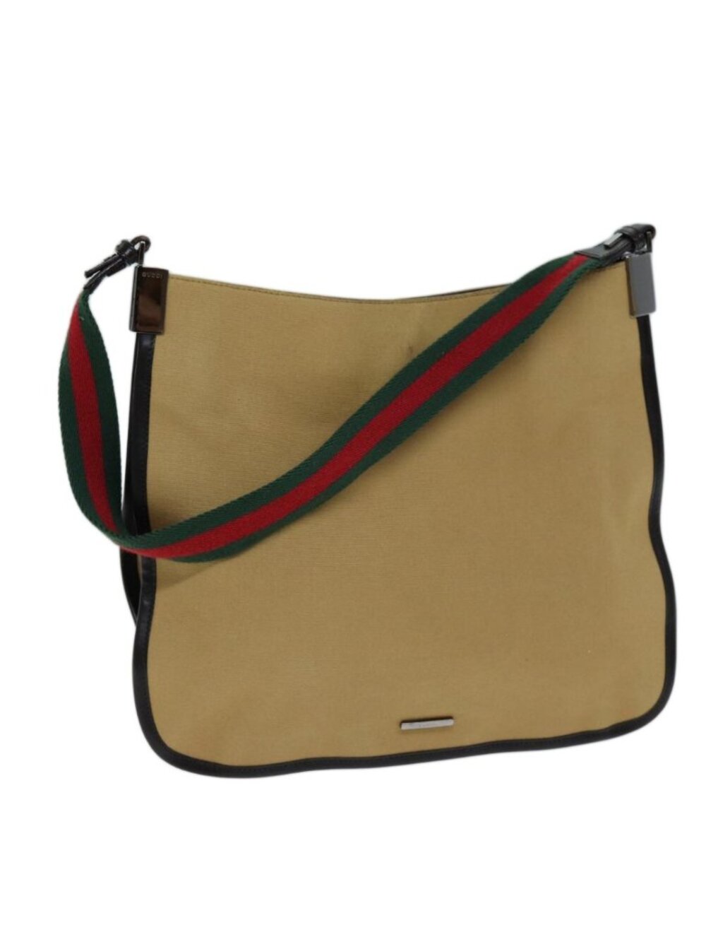 GUCCI Web Sherry Line Shoulder Bag Canvas Beige Green 001 4321 2684